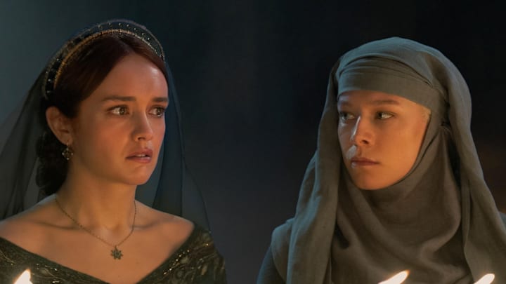 Olivia Cooke as Alicent Hightower and Emma D’Arcy as Rhaenyra Targaryen in House of the Dragon season 2. 