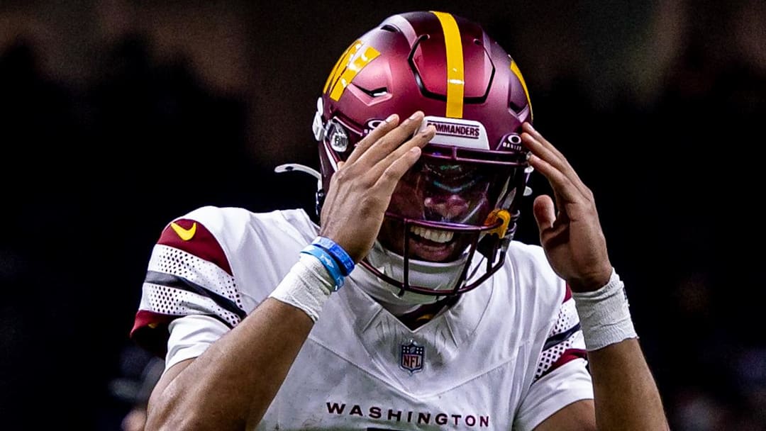 Dec 15, 2024; New Orleans, Louisiana, USA; Washington Commanders quarterback Jayden Daniels (5) Mandatory Credit: Stephen Lew-Imagn Images Dec 15, 2024; New Orleans, Louisiana, USA; Washington Commanders quarterback Jayden Daniels (5) Mandatory Credit: Stephen Lew-Imagn Images