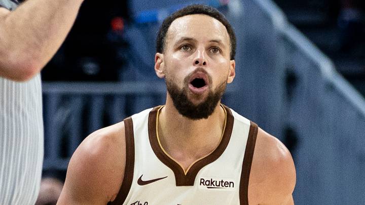 Jan 17, 2026; San Francisco, California, USA; Golden State Warriors guard Stephen Curry (30) reacts after hitting a three-point shot against the Charlotte Hornets during the third quarter at Chase Center. Mandatory Credit: John Hefti-Imagn Images
