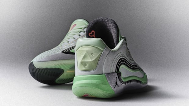 Luka Doncic's white and green Jordan Brand sneakers.