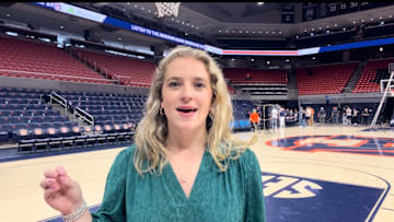 BamaCentral reporter Katie Windham at Neville Arena after Alabama's overtime win over No. 1 Auburn