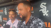 José Abreu, the 2020 American League MVP, speaks to reporters before Friday's game between the Chicago White Sox and San Diego Padres at Rate Field.