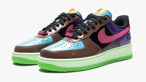 Multi-color leather Nike Air Force 1 sneakers.