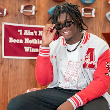 New Alabama commit Nolan Wilson poses during an official visit to Alabama in June 2025.