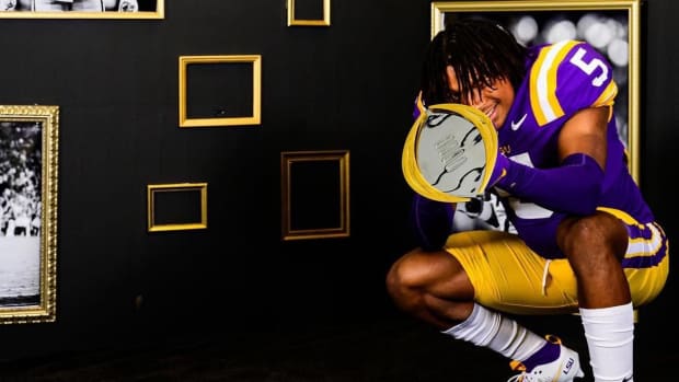 LSU Football defensive back CJ Jimcoily in focus during his official visit to Baton Rouge in June.