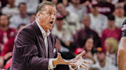 Arkansas Razorbacks coach John Calipari against the Texas Longhorns at Bud Walton Arena in Fayetteville, Ark.