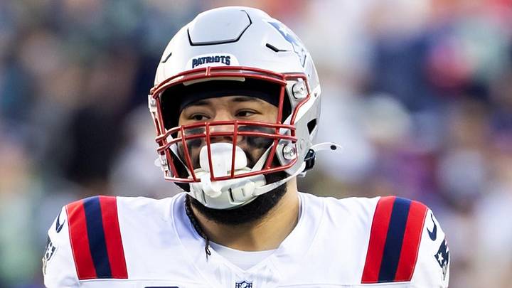 Feb 8, 2026; Santa Clara, CA, USA; New England Patriots defensive tackle Khyiris Tonga (95) against the Seattle Seahawks during Super Bowl LX at Levi's Stadium. Mandatory Credit: Mark J. Rebilas-Imagn Images