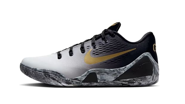 Black and gold Nike Kobe sneakers.