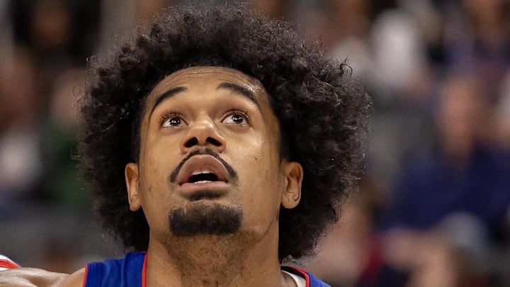 Jan 10, 2026; Detroit, Michigan, USA; LA Clippers forward John Collins (20) battles for position with Detroit Pistons guard Ausar Thompson (9) and forward Tolu Smith (35) : David Reginek-Imagn Images