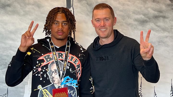 Elite cornerback RJ Sermons poses with USC coach Lincoln Riley Elite cornerback RJ Sermons poses with USC coach Lincoln Riley