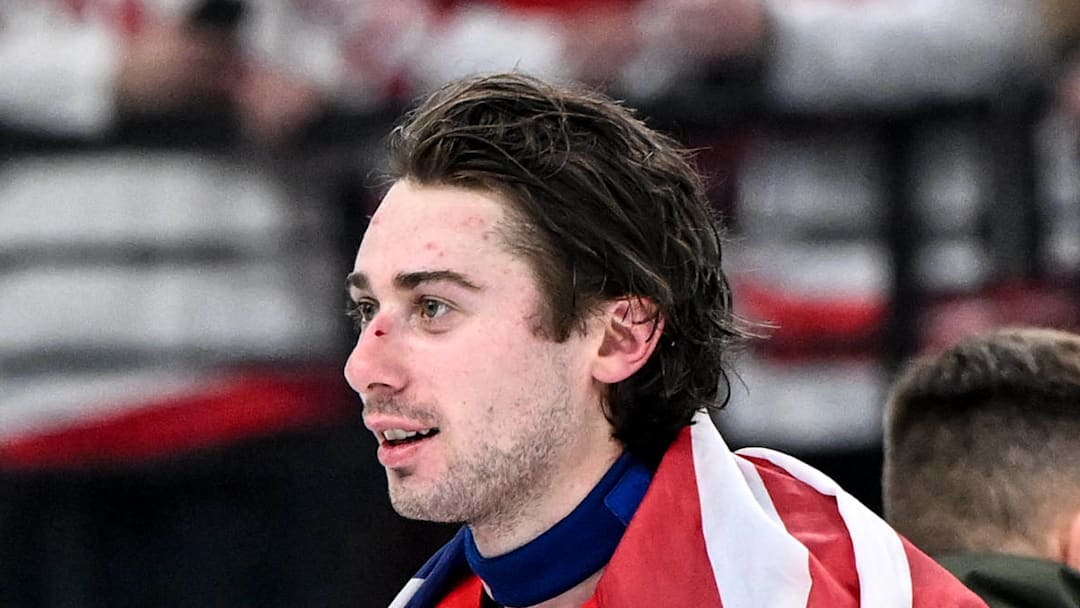 Quinn Hughes of United States celebrates