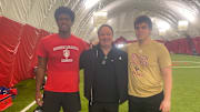 Eagles head coach Bill O'Brien alongside two 2026 prospects.