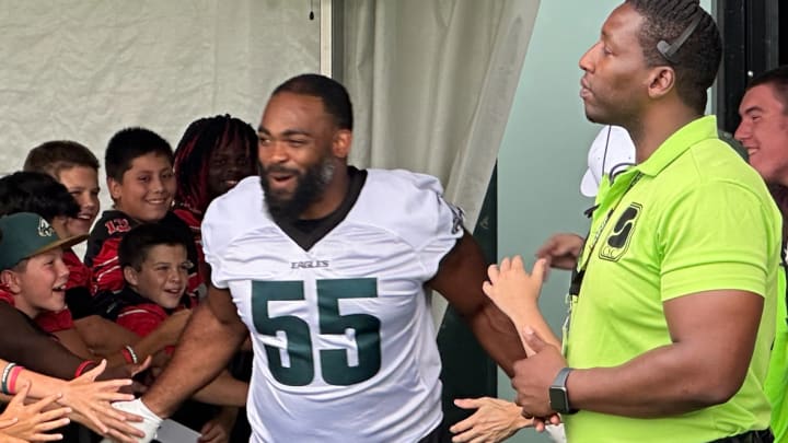 Brandon Graham enters the practice field during Eagles training camp.