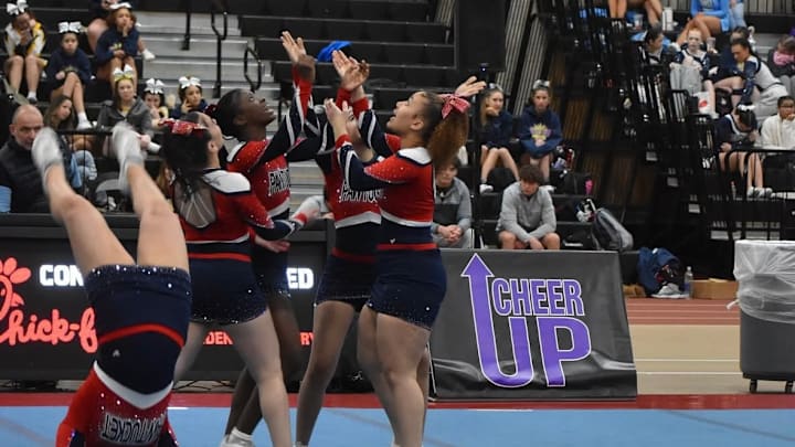 Pawtucket cheerleaders during routine