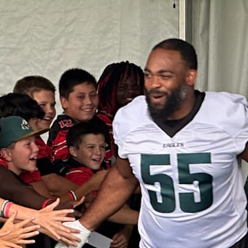 Brandon Graham enters the practice field during Eagles training camp.