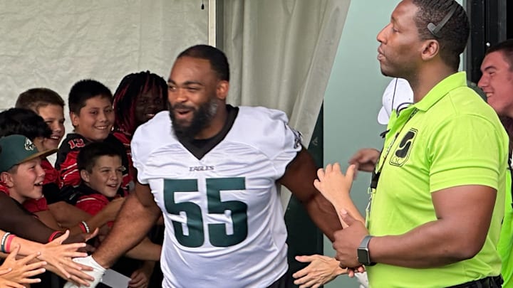 Brandon Graham enters the practice field during Eagles training camp.