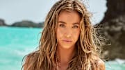 Katie Austin was photographed in Bermuda by Ben Watts. Swimsuit by Sommer Swim. Dress by JEBLANC.