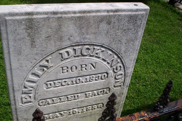 Emily Dickinson's tombstone is pictured