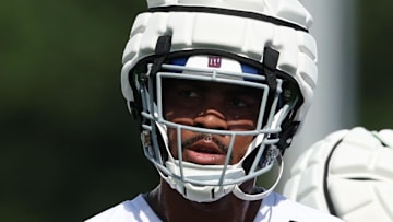 New Packers defensive tackle Jordon Riley is shown during Giants training camp.