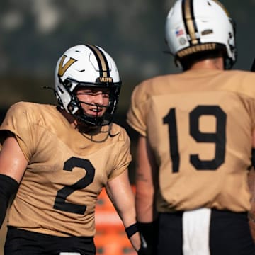 Diego Pavia was off to the side during Vanderbilt's Wednesday practice.