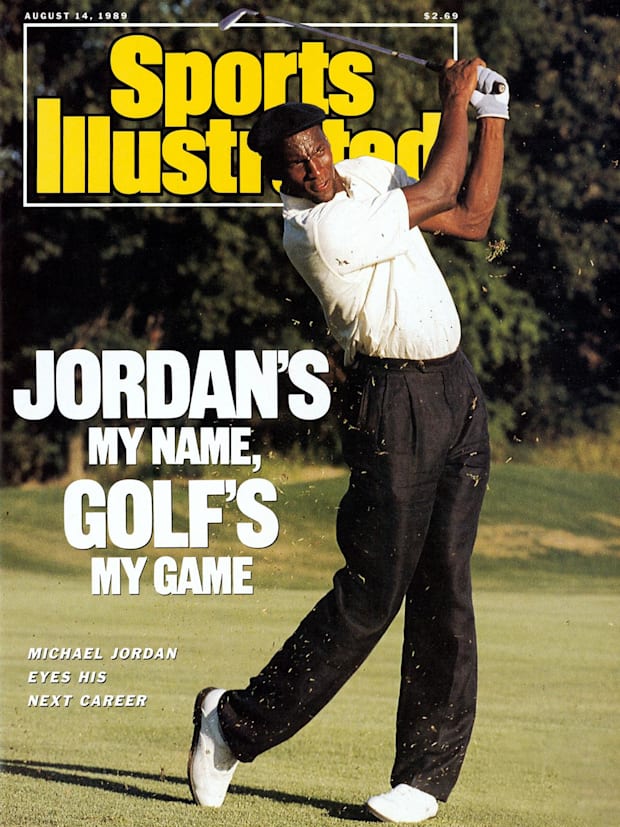 Michael Jordan playing golf on a 1989 cover of Sports Illustrated.