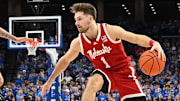 Nebraska guard Sam Hoiberg dribbles during the Huskers' game against Creighton on Nov. 22, 2024.
