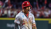 Shortstop Wehiwa Aloy after hitting a homer in the Fayetteville Regional against the Creighton Bluejays in a winner's bracket game. The Razorbacks won 12-1