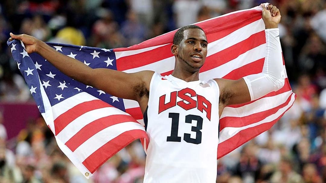 Chris Paul  holding American Flag for Team USA