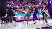 Noah Reynolds drives to the basket in TCU's win over Alcorn State on November 19, 2024.
