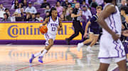 Trazarien White handles the basketball for TCU in a 82 to 48 win over Montana State on December 22, 2024.