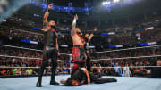 The Bloodline (Solo Sikoa, Jacob Fatu, and Tama Tonga) leave Roman Reigns laying at the end of WWE Friday Night SmackDown.