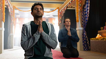Karan Soni and Jonathan Groff in a still from A Nice Indian Boy. Image Courtesy Blue Harbor Entertainment