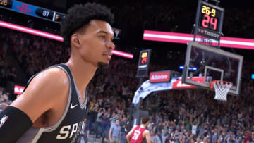 San Antonio Spurs star Victor Wembanyama in a render from Take-Two Interactive's upcoming NBA 2K25 release.