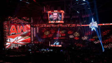 A shot of the WWE Monday Night Raw show during a promo.