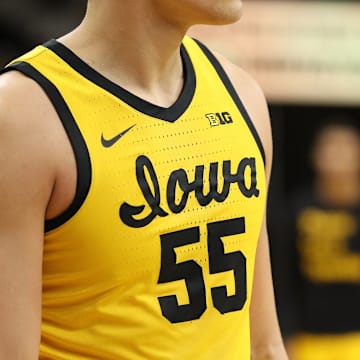 Iowa Hawkeyes gold script jersey in-game
