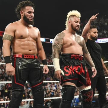 The latest iteration of The Bloodline faction in WWE featuring Solo Sikoa, Tama Tonga, Tanga Loa, and Paul Heyman.