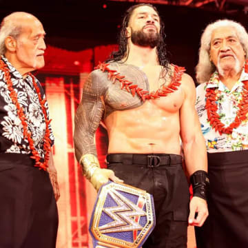 Roman Reigns is officially crowned "Tribal Chief" by his father, Sika Anoaʻi and his uncle, Afa Anoaʻi.