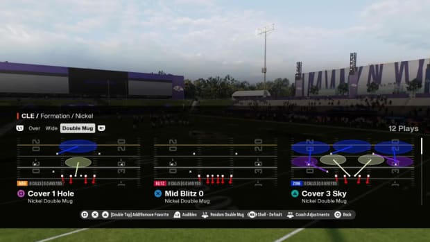 Madden 25 defensive play selection using the Cleveland Browns playbook.