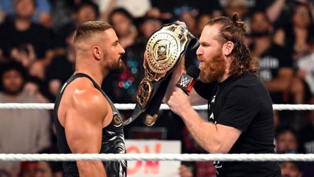 WWE Intercontinental Champion Sami Zayn and Bron Breakker meet face-to-face before Money in the Bank 2024.