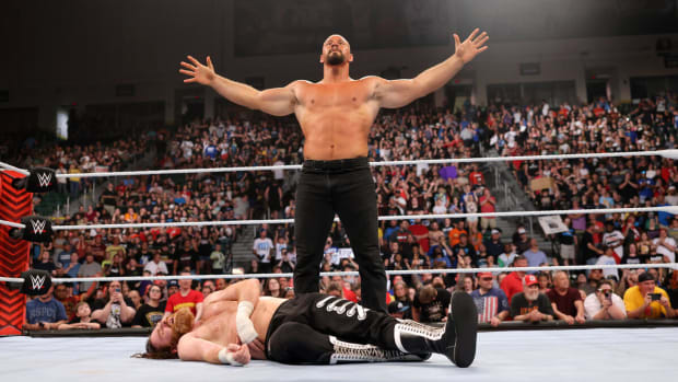 Bron Breakker lays out WWE Intercontinental Champion Sami Zayn at the conclusion of Monday Night Raw.