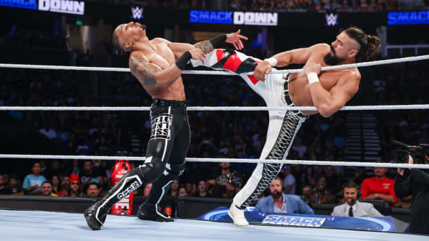 Andrade and Carmelo Hayes go one-on-one as part of their series on WWE Friday Night SmackDown.