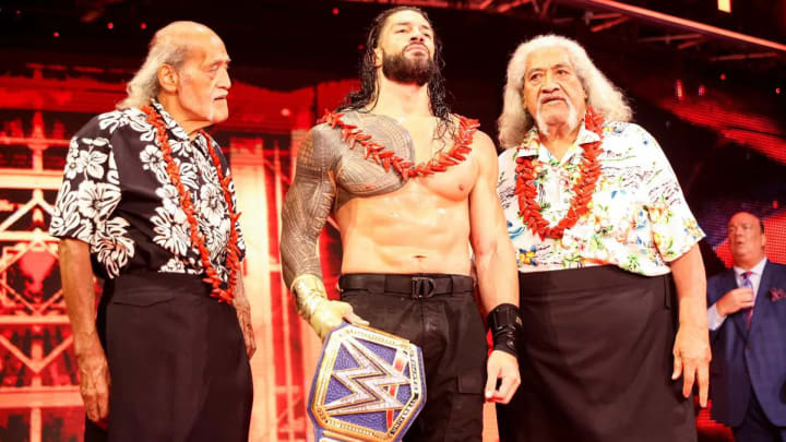 Roman Reigns is officially crowned "Tribal Chief" by his father, Sika Anoaʻi and his uncle, Afa Anoaʻi.