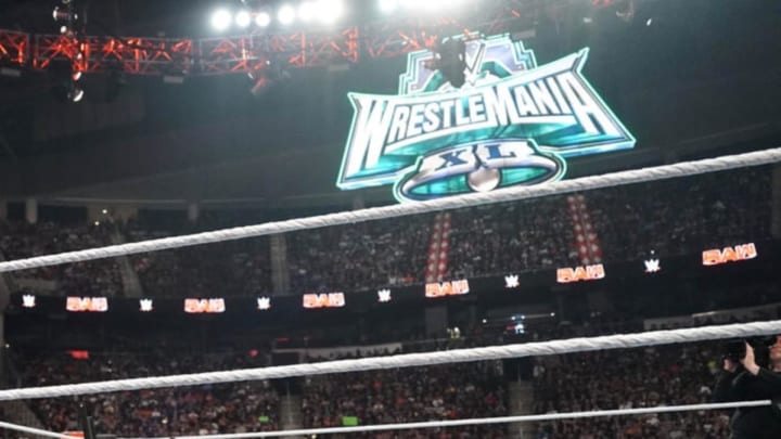 A look at the WrestleMania 40 sign inside a venue for Monday Night Raw.