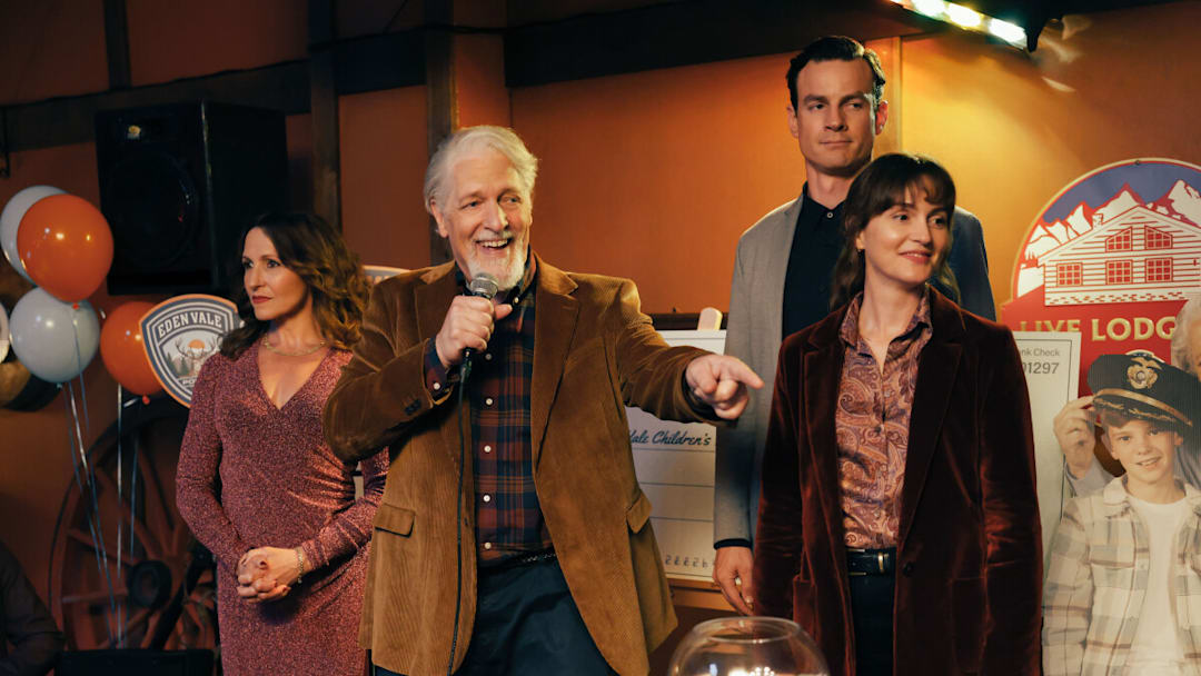 Good Cop/Bad Cop -- “The King's Assassin” -- Image Number: GBC102_0628r -- Pictured (L-R): Blazey Best as Nadia, Clancy Brown as Big Hank, Luke Cook as Henry, and Leighton Meester as Lou -- Photo: Vince Valitutti/Future Shack Entertainment -- © 2025 Future Shack Entertainment. All Rights Reserved.