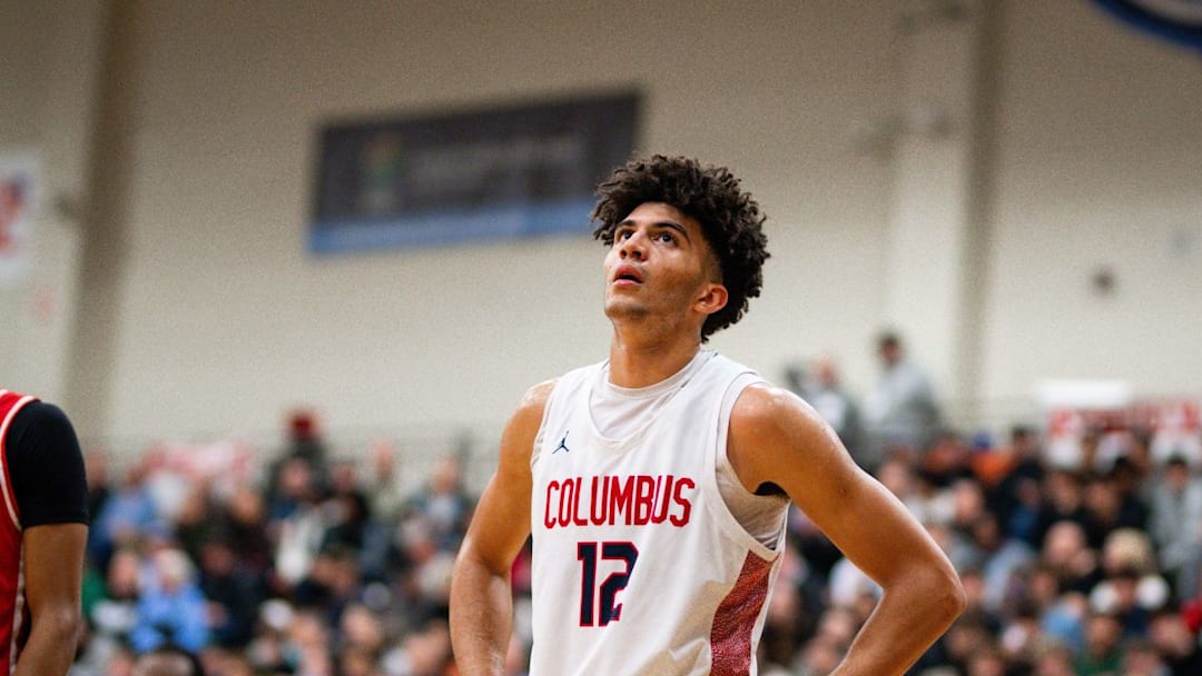 Columbus (Florida) forward Cameron Boozer looks on during the 2023 Les Schwab Invitational in Oregon. Boozer is one of, if not the nation's top prospect in 2025.