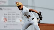 Mizzou reliever Xavier Lovett throws from the mound against the Mississippi State Bulldogs on May 17, 2025. 