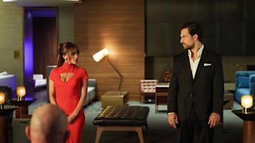 Wild Cards -- “The Infinity Thief” -- Image Number: WCD101b_0023r -- Pictured (L-R) : Vanessa Morgan as Max and Giacomo Gianniotti as Ellis -- Photo Credit: Ed Araquel/The CW -- © 2023 The CW Network, LLC. All Rights Reserved.
