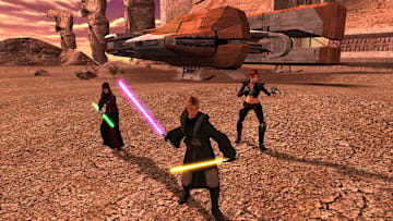 Video game 'Star Wars Knights of the Old Republic II' featuring Force users with lightsabers. Image Credit: StarWars.com