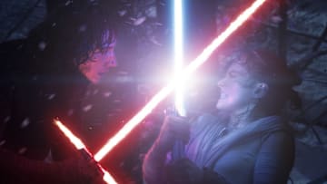 Star Wars: The Force Awakens. Kylo Ren and Rey duel with their lightsabers. Image credit: Star Wars.com 
