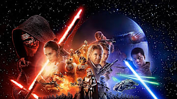 Star Wars: Episode VII - The Force Awakens poster with Kylo Ren, Rey, Han Solo, Leia Organa, Captain Phasma, Chewbacca, Poe Dameron, and Finn. Image Credit: StarWars.com